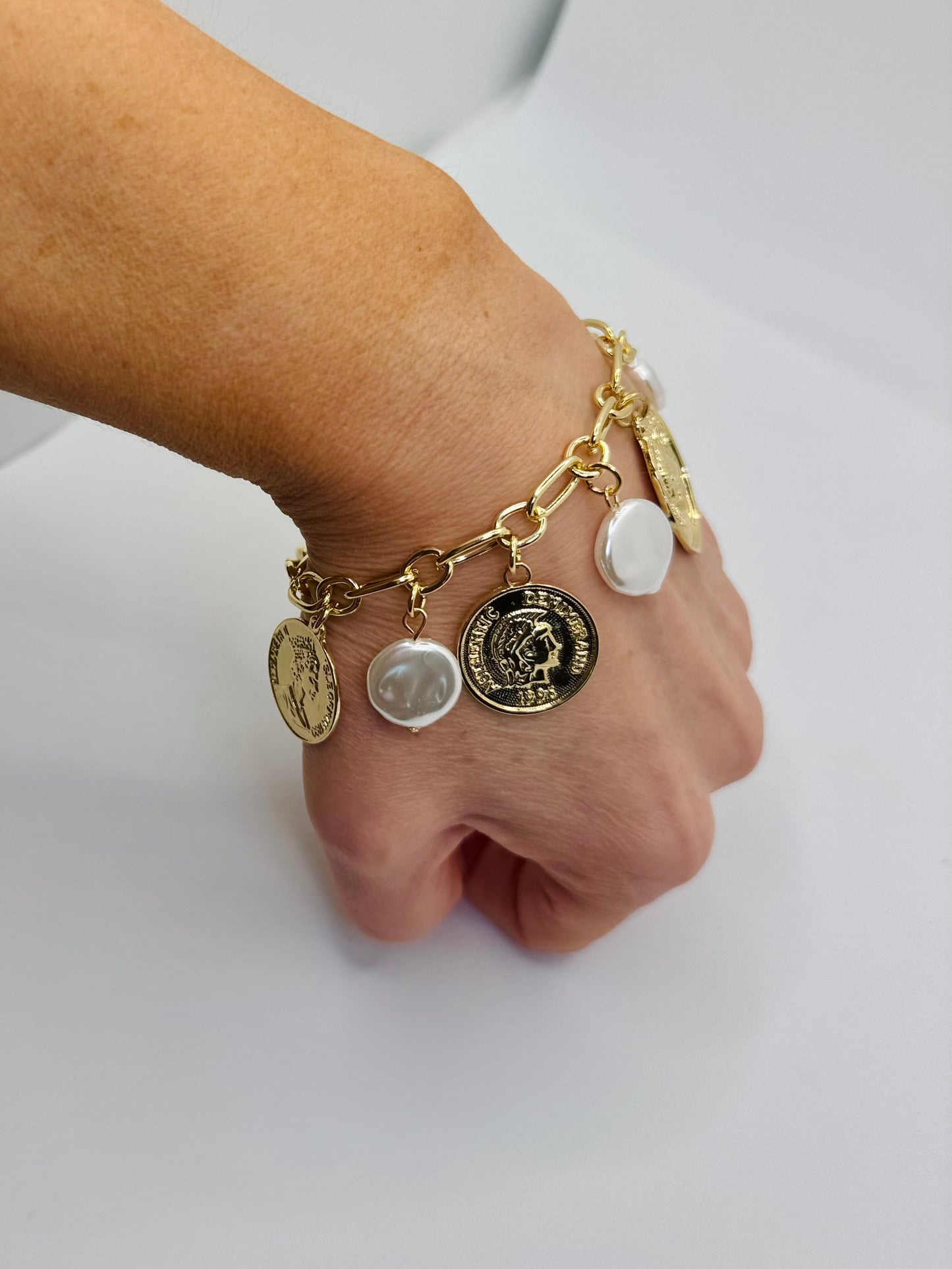 Heirloom Coin & Pearl Charm Bracelet
