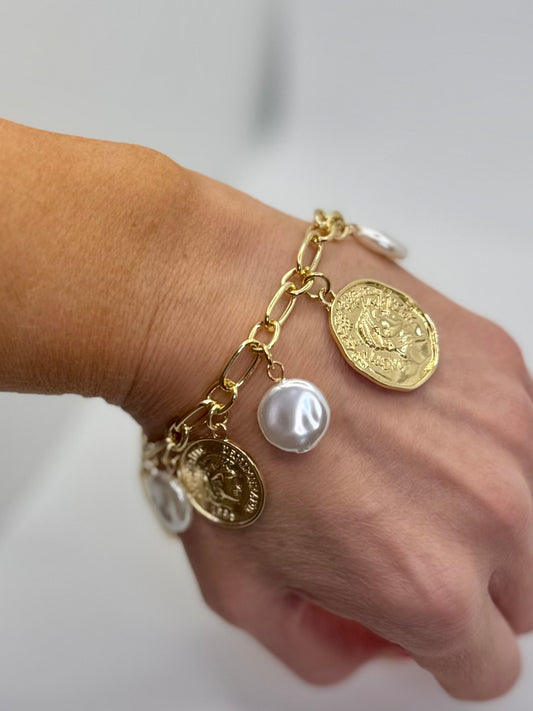 Heirloom Coin & Pearl Charm Bracelet