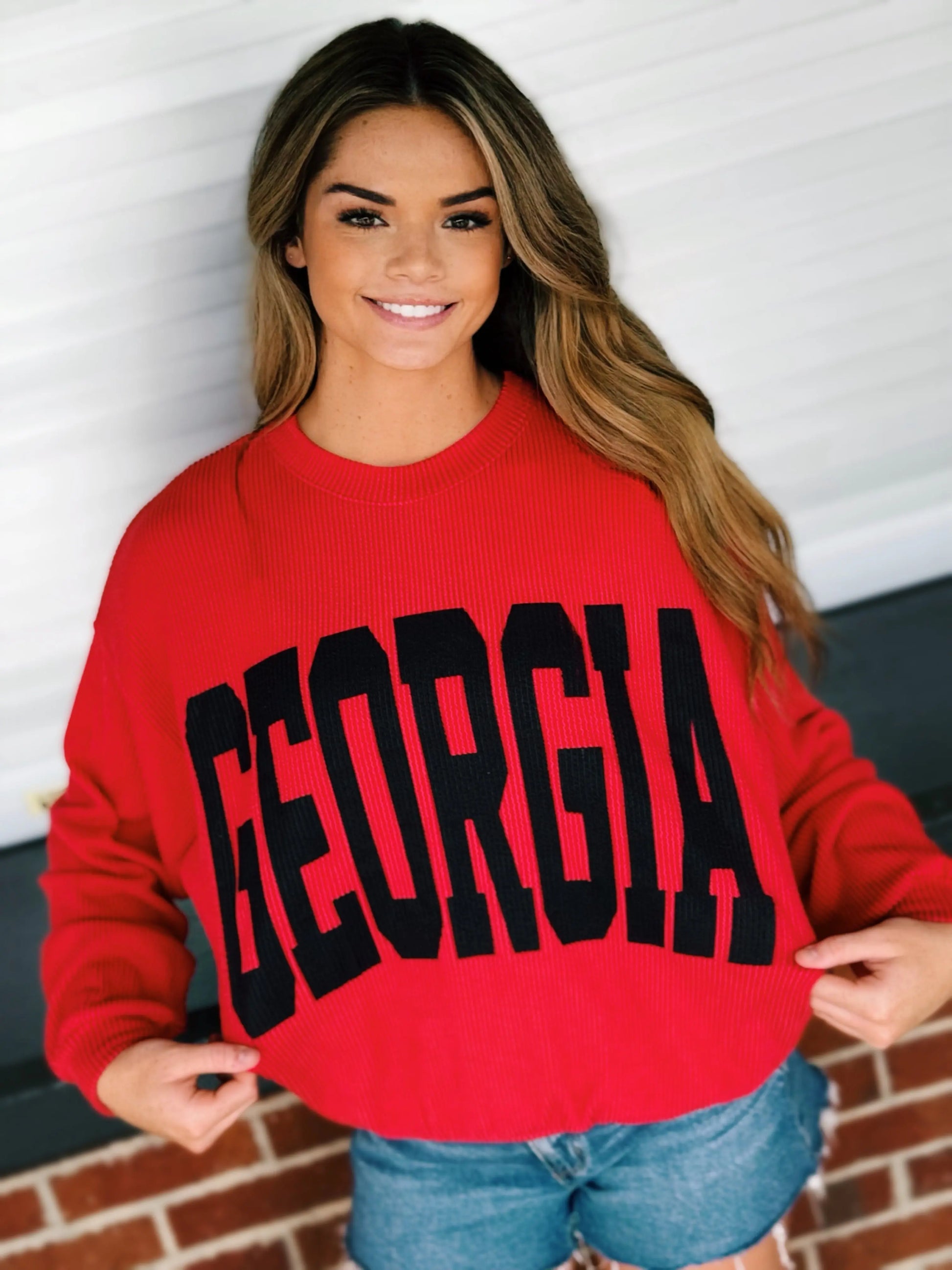 T1770C  Georgia Comfy Oversize Graphic Sweatshirt, Gameday: RED/BLACK / S-M-L (2-2-2) BUCKETLIST