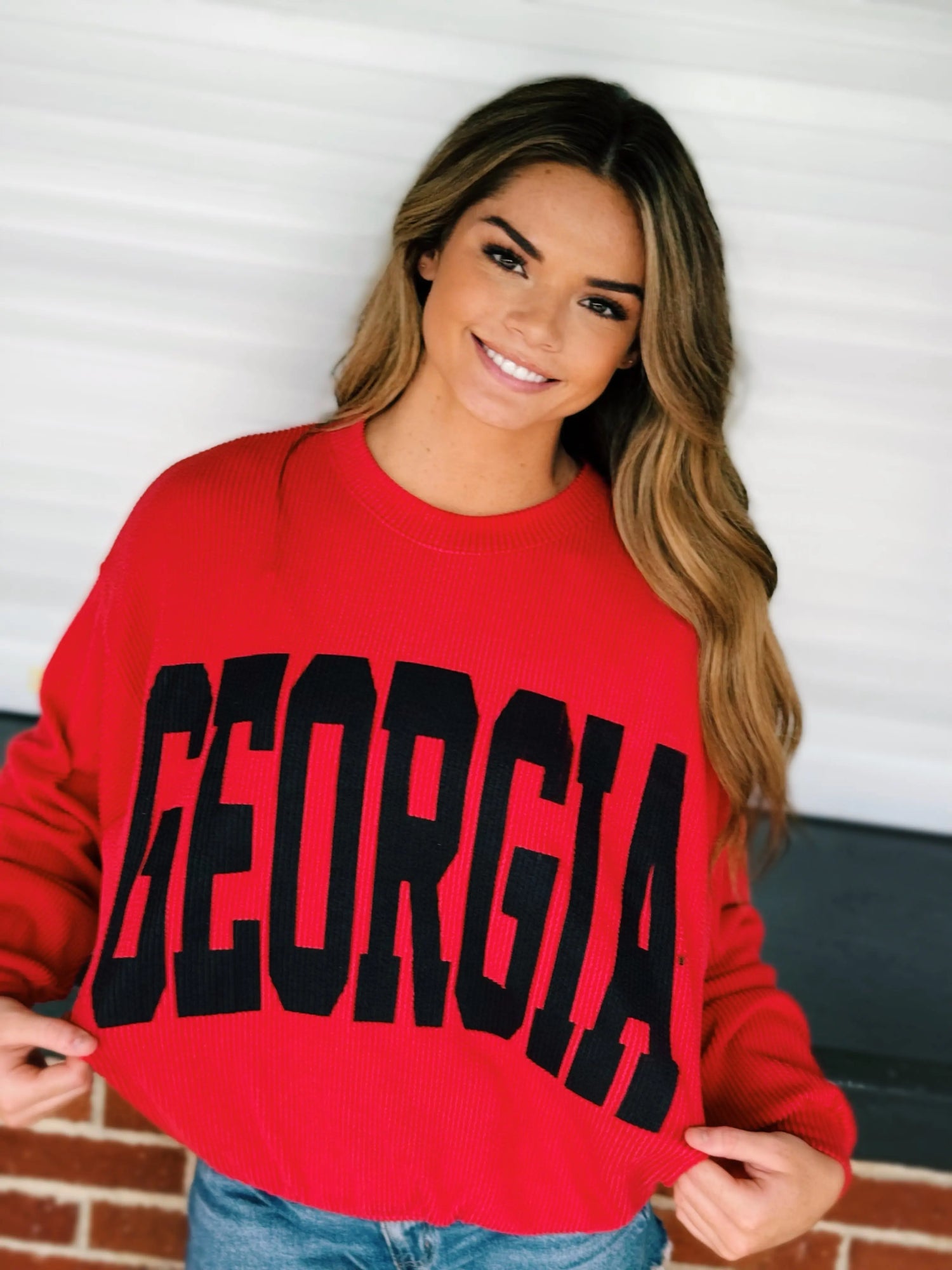 T1770C  Georgia Comfy Oversize Graphic Sweatshirt, Gameday: RED/BLACK / S-M-L (2-2-2) BUCKETLIST