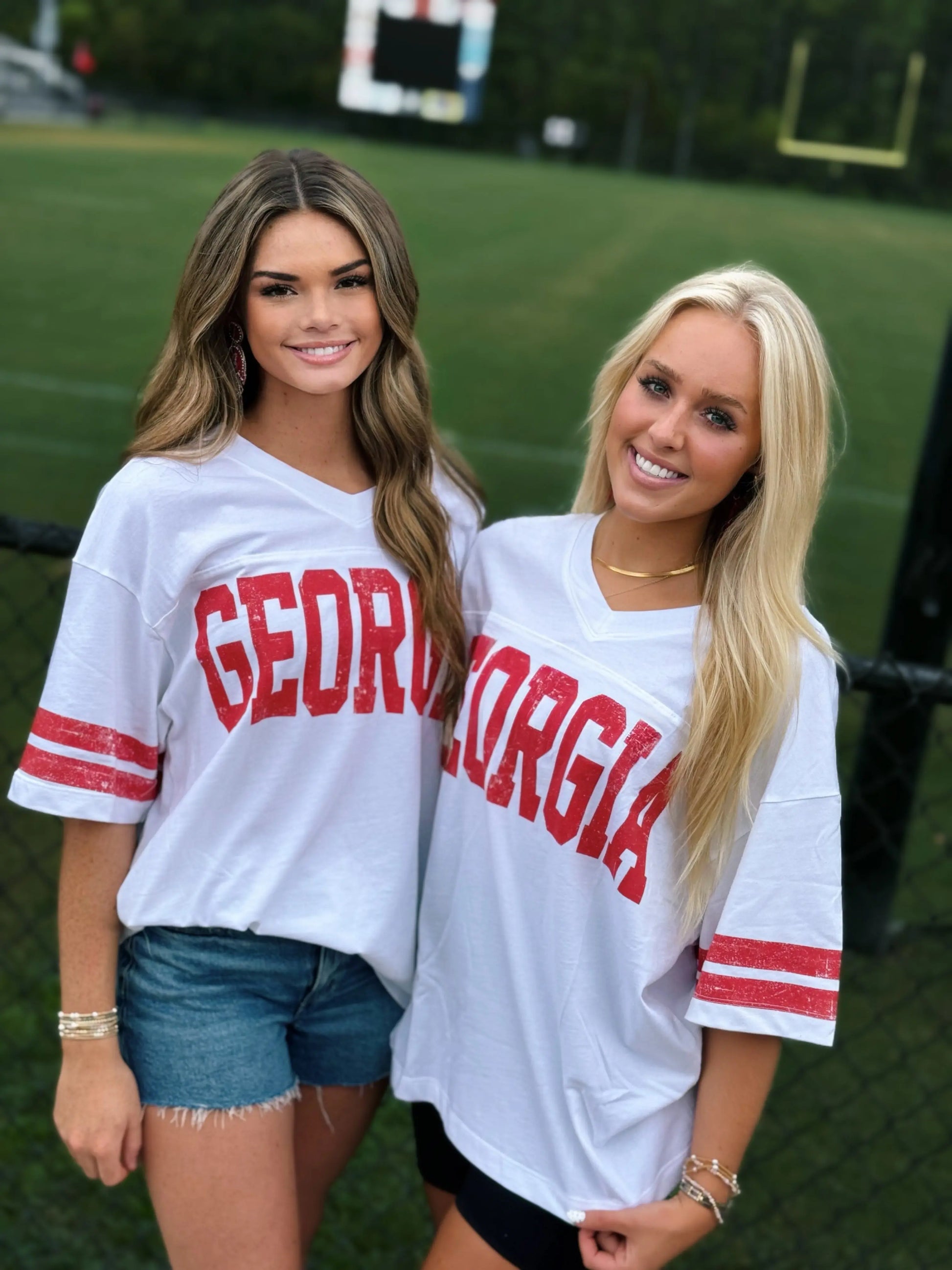'GEORGIA' Oversized Print V-neck Football T-shirt Top - American Graham Apparel BUCKETLIST