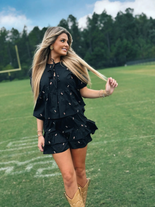 Team Captain Black Embroidered Football Top & Matching Shorts Set - American Graham Apparel Twentyten