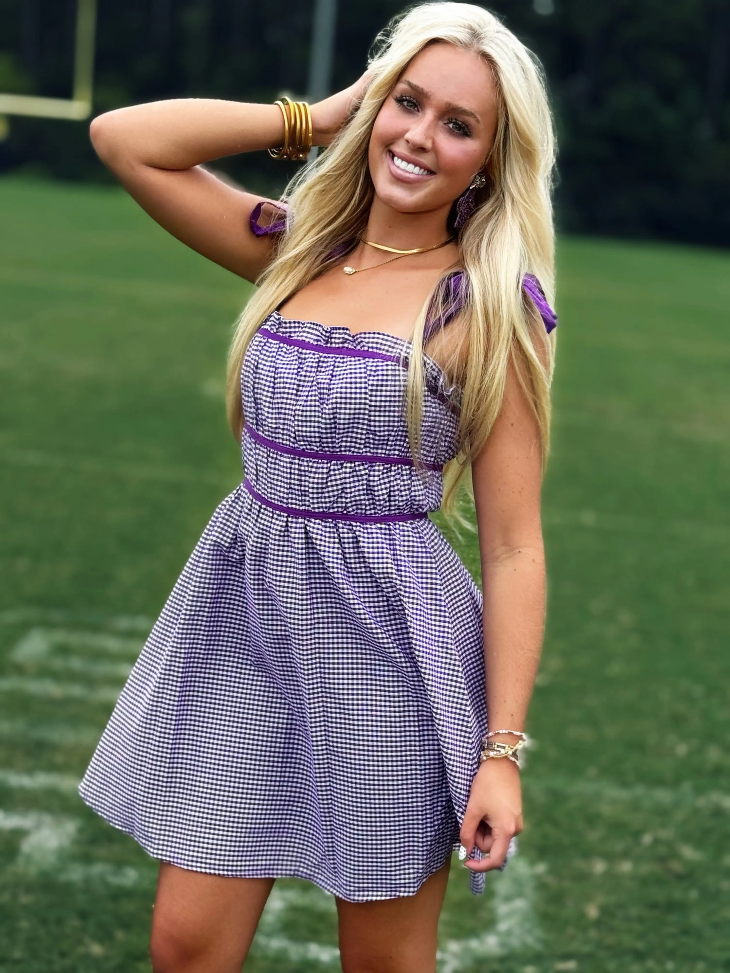 Purple Gingham Mini Dress - American Graham Apparel BABY PINK