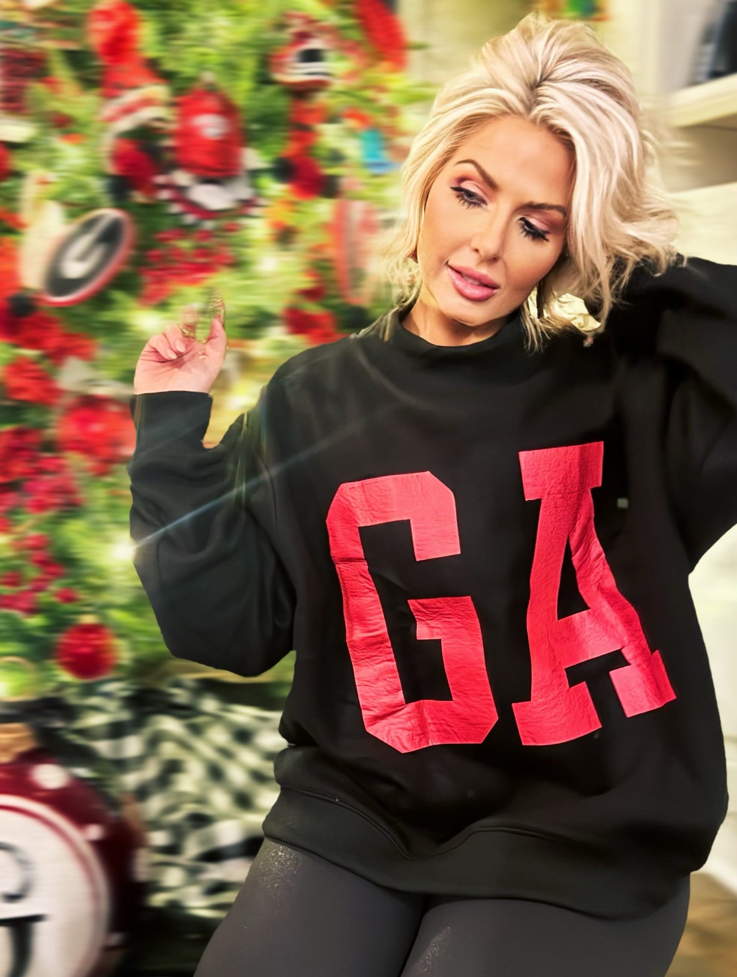 Georgia/ GA Reversible Mock Neck Sweatshirt in Black. img2