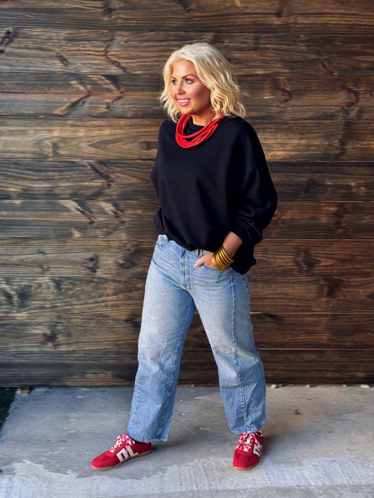 Paint It Black Solid Scuba Oversized Sweatshirt