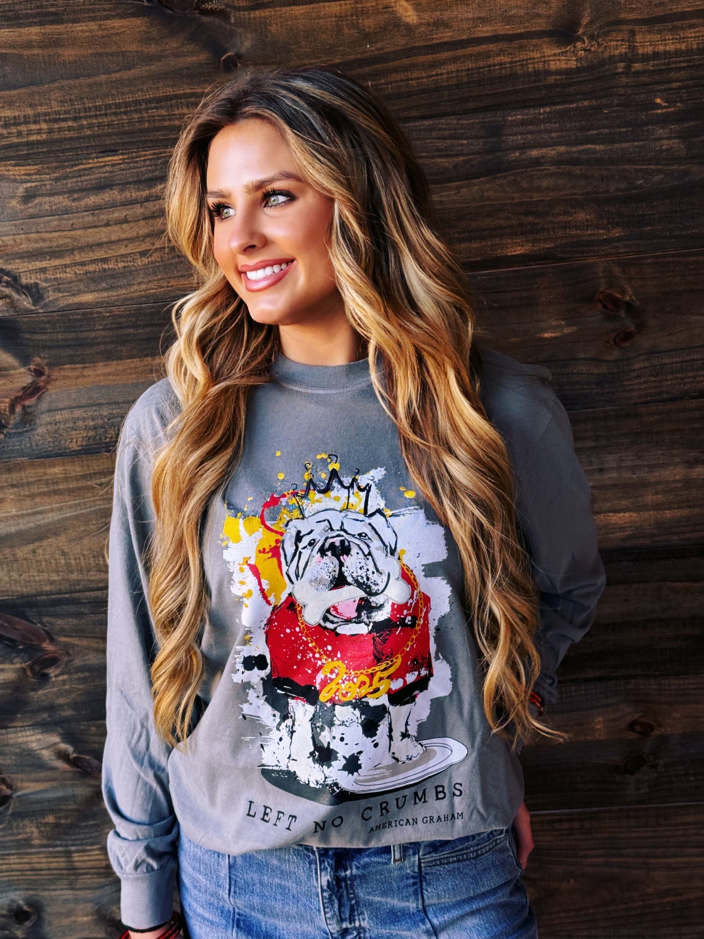 SEC Champ Design- "Left No Crumbs" Bulldog Artisan Graphic Long Sleeve T-Shirt