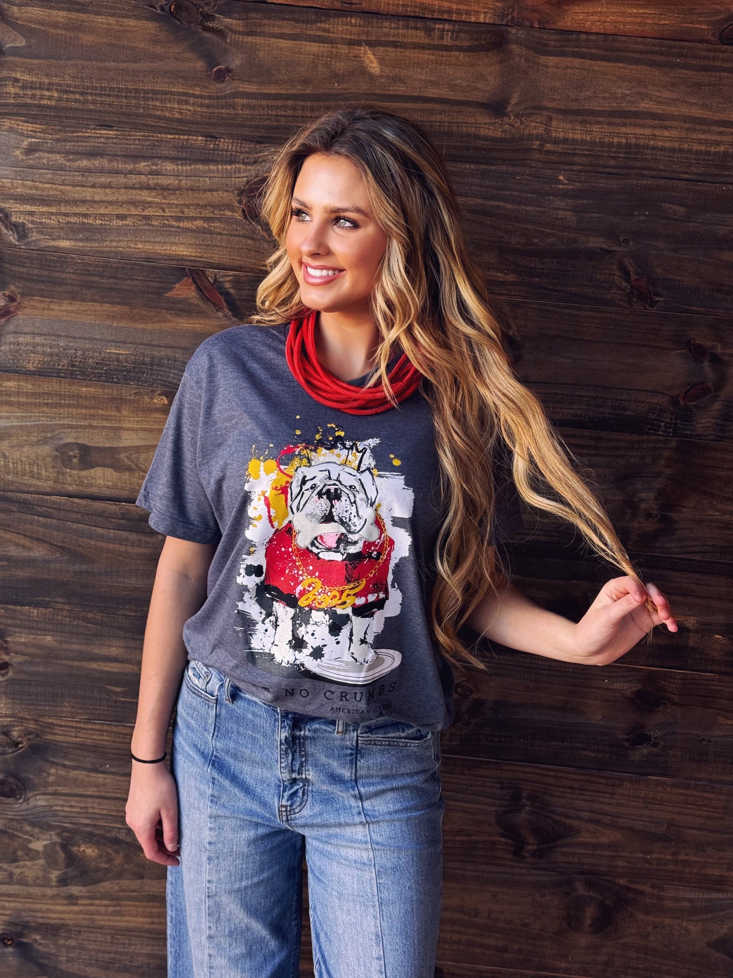 SEC Champ Design- "Left No Crumbs" Bulldog Artisan Graphic V-Neck T-Shirt