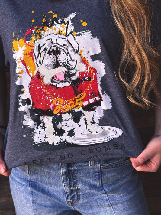 SEC Champ Design- "Left No Crumbs" Bulldog Artisan Graphic V-Neck T-Shirt