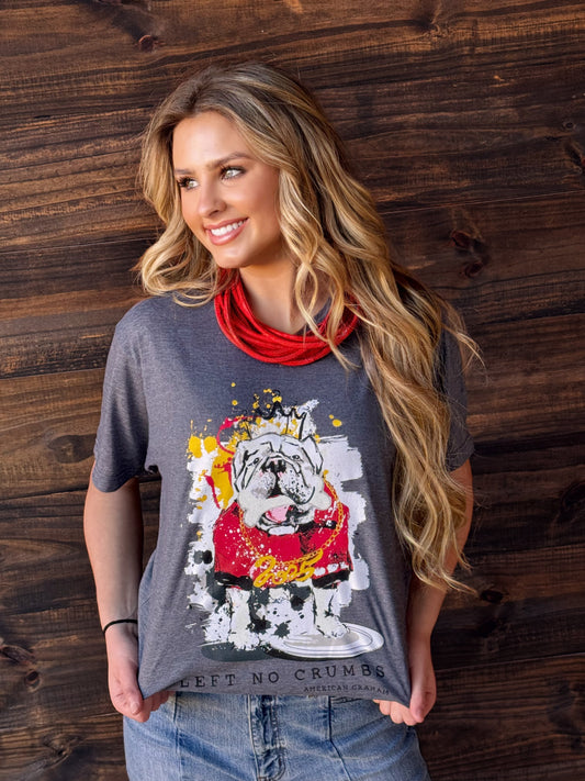 SEC Champ Design- "Left No Crumbs" Bulldog Artisan Graphic V-Neck T-Shirt