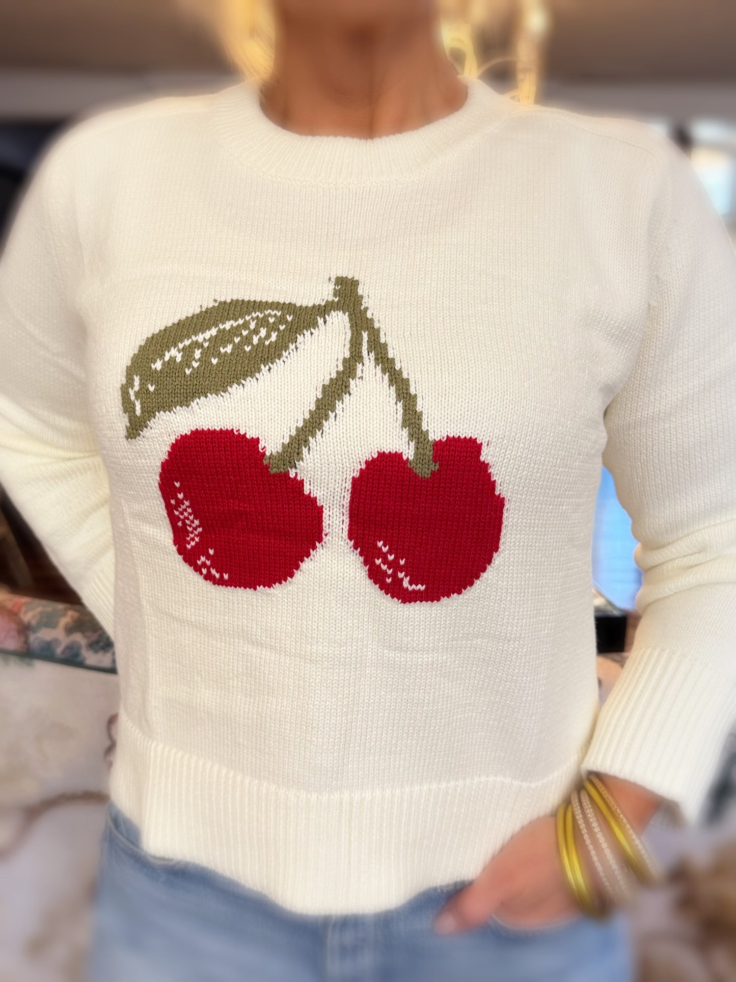 Cherry Bombshell Graphic Knit Sweater 🍒
