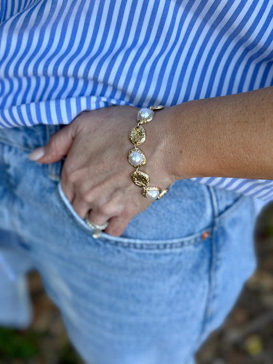 Pearls Before Brunch Textured Pearl Link Chain Bracelet