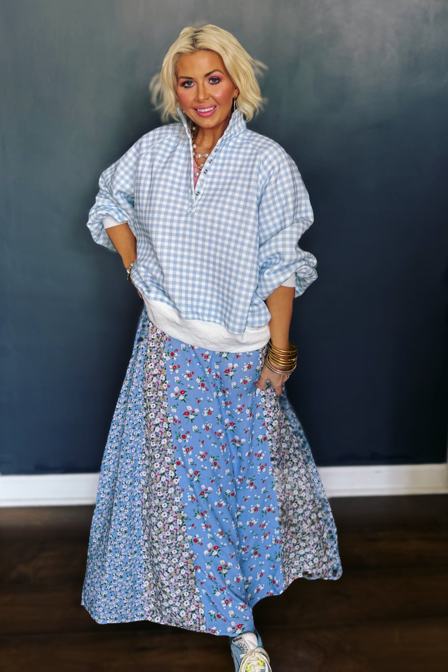 Azalea Afternoon Floral Maxi Skirt - Sky Blue