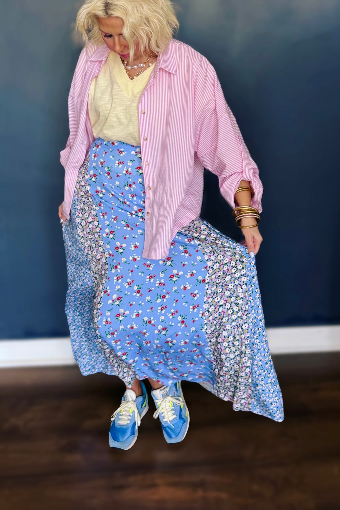 Azalea Afternoon Floral Maxi Skirt - Sky Blue