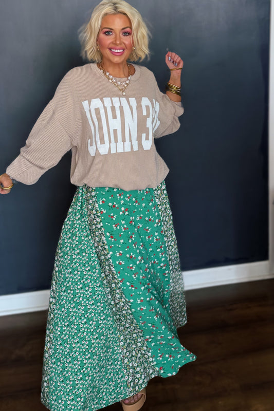 Azalea Afternoon Floral Maxi Skirt- Kelly Green
