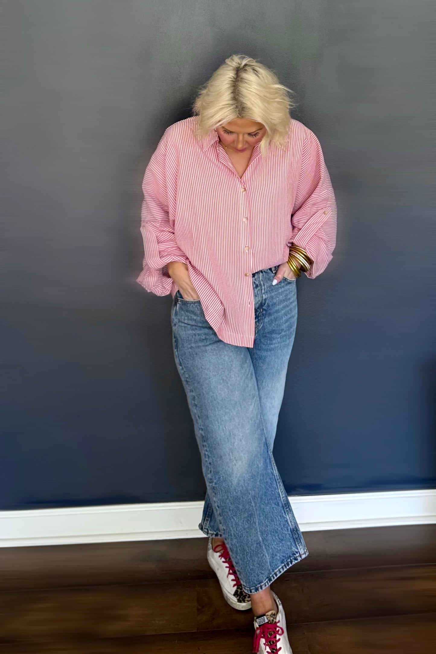 Favorite Red Stripe Oversized Button-Up Shirt | Lightweight Relaxed Fit Blouse