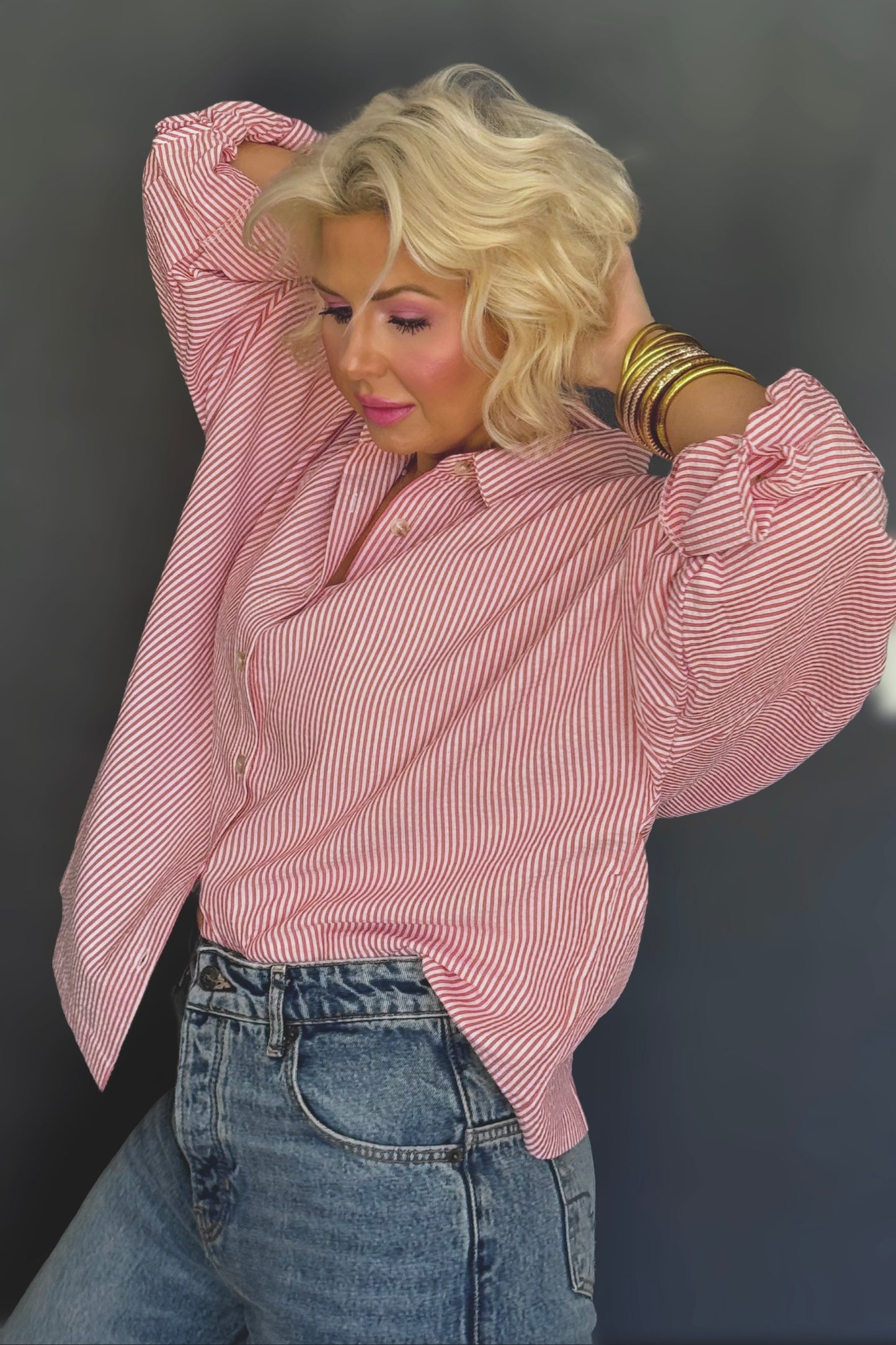 Favorite Red Stripe Oversized Button-Up Shirt | Lightweight Relaxed Fit Blouse