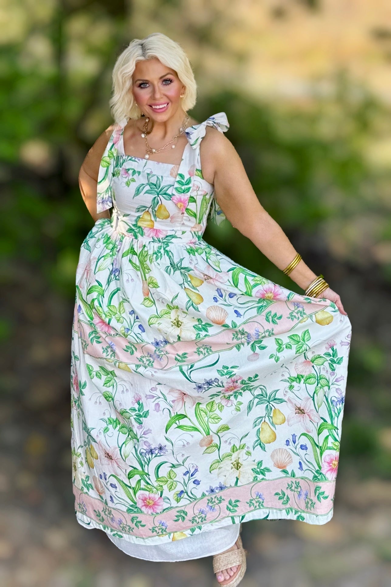 Seaside Soirée - Resort Romantic Garden with Shell Maxi Dress