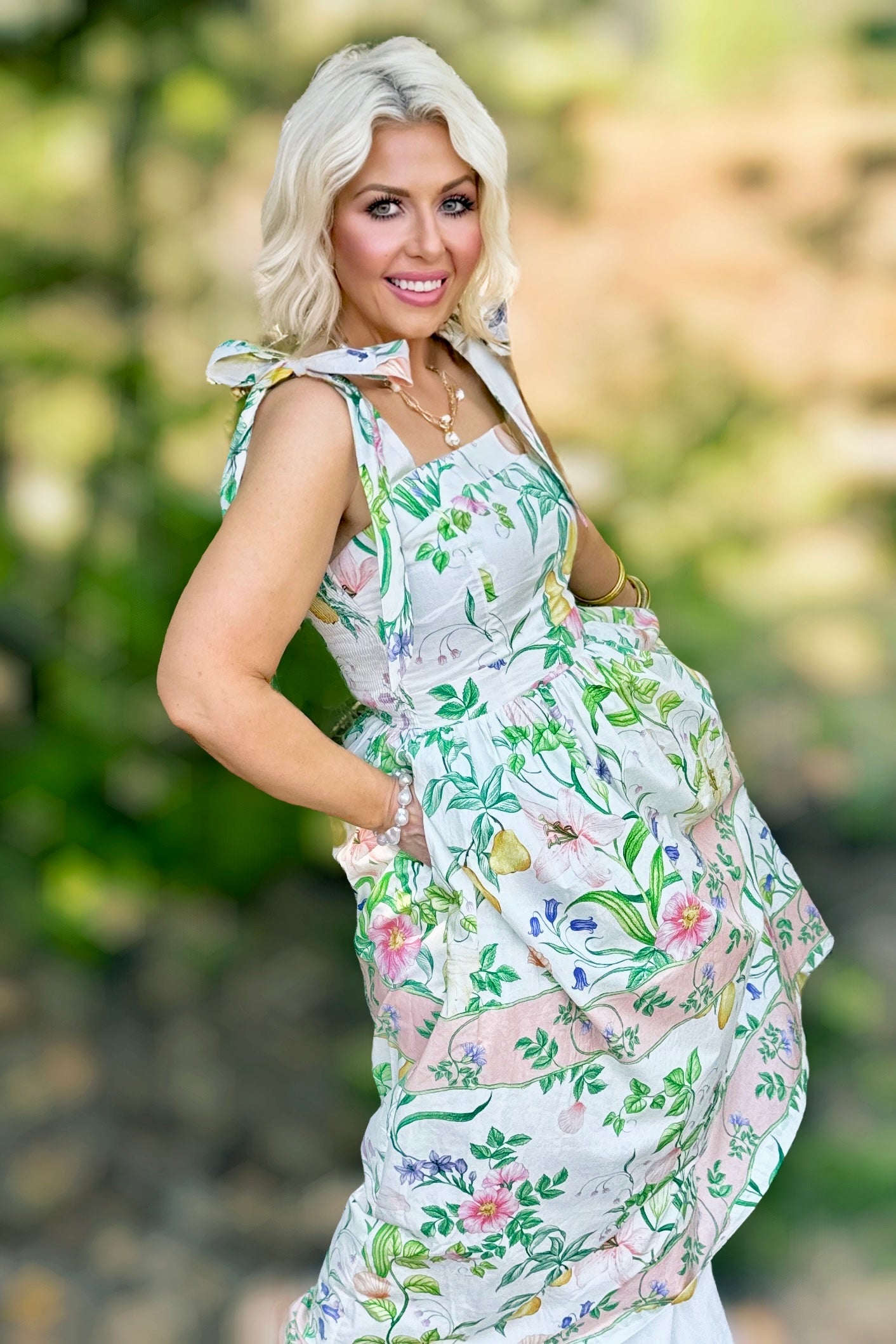 Seaside Soirée - Resort Romantic Garden with Shell Maxi Dress