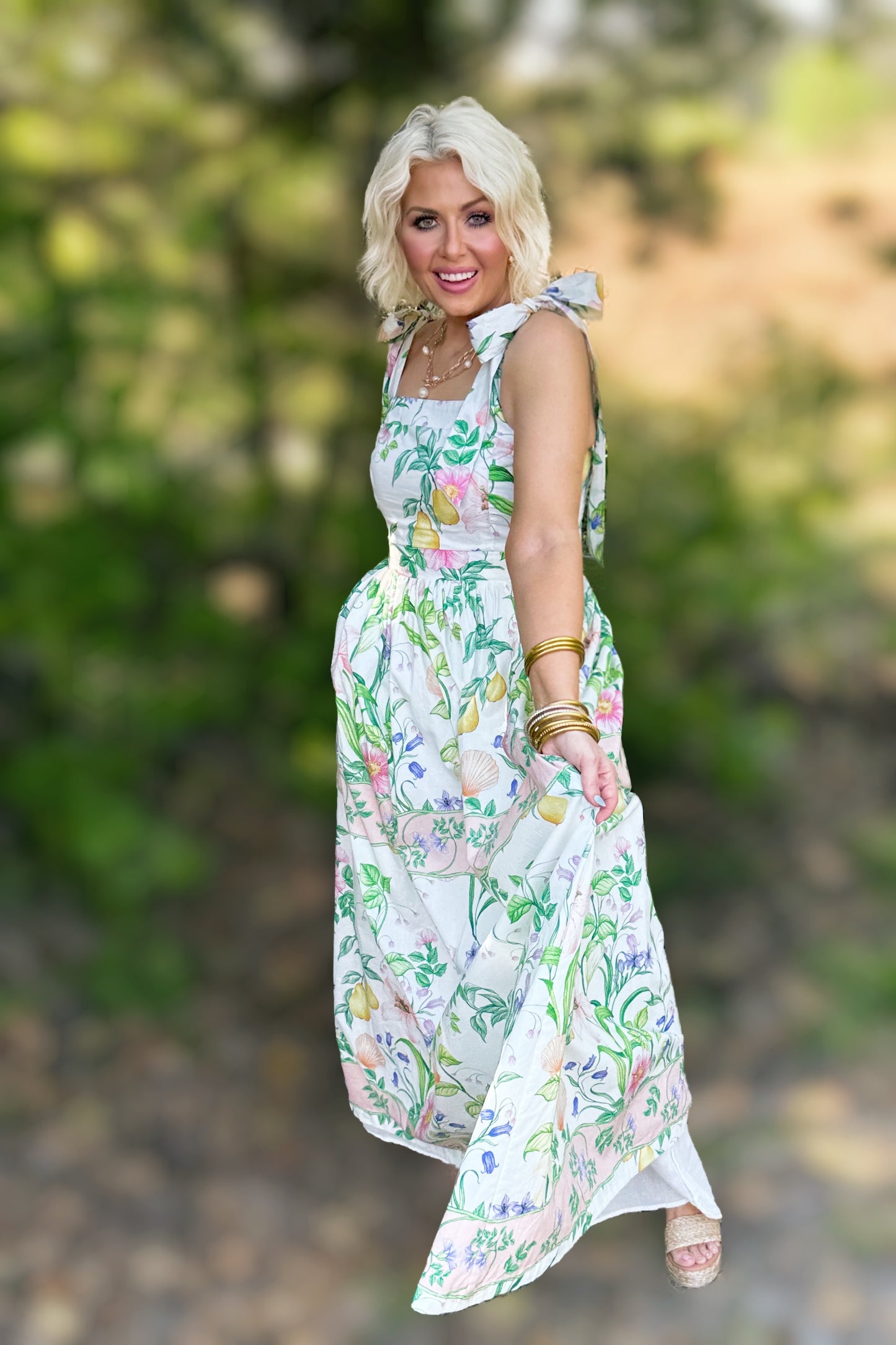 Seaside Soirée - Resort Romantic Garden with Shell Maxi Dress