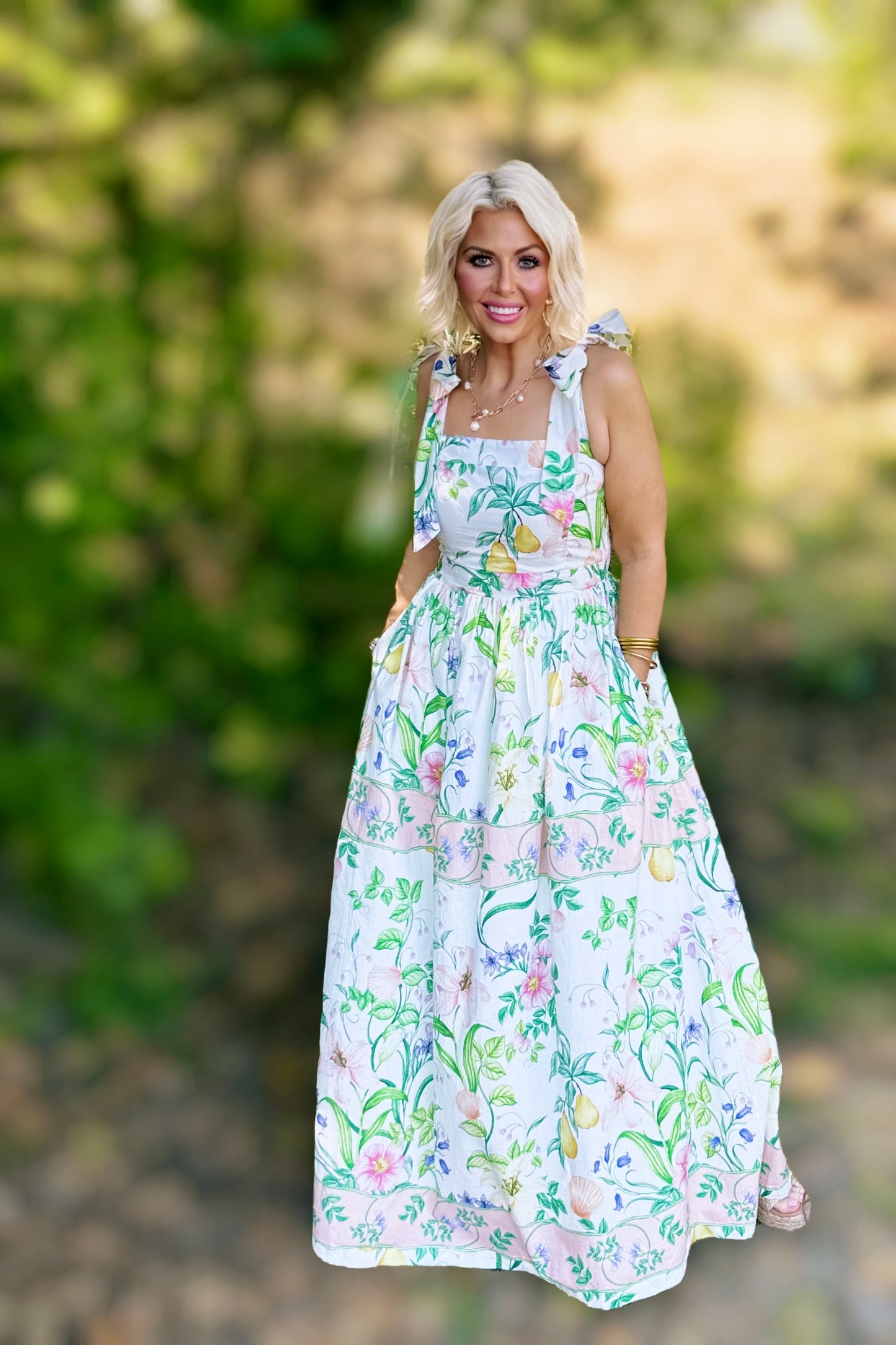 Seaside Soirée - Resort Romantic Garden with Shell Maxi Dress