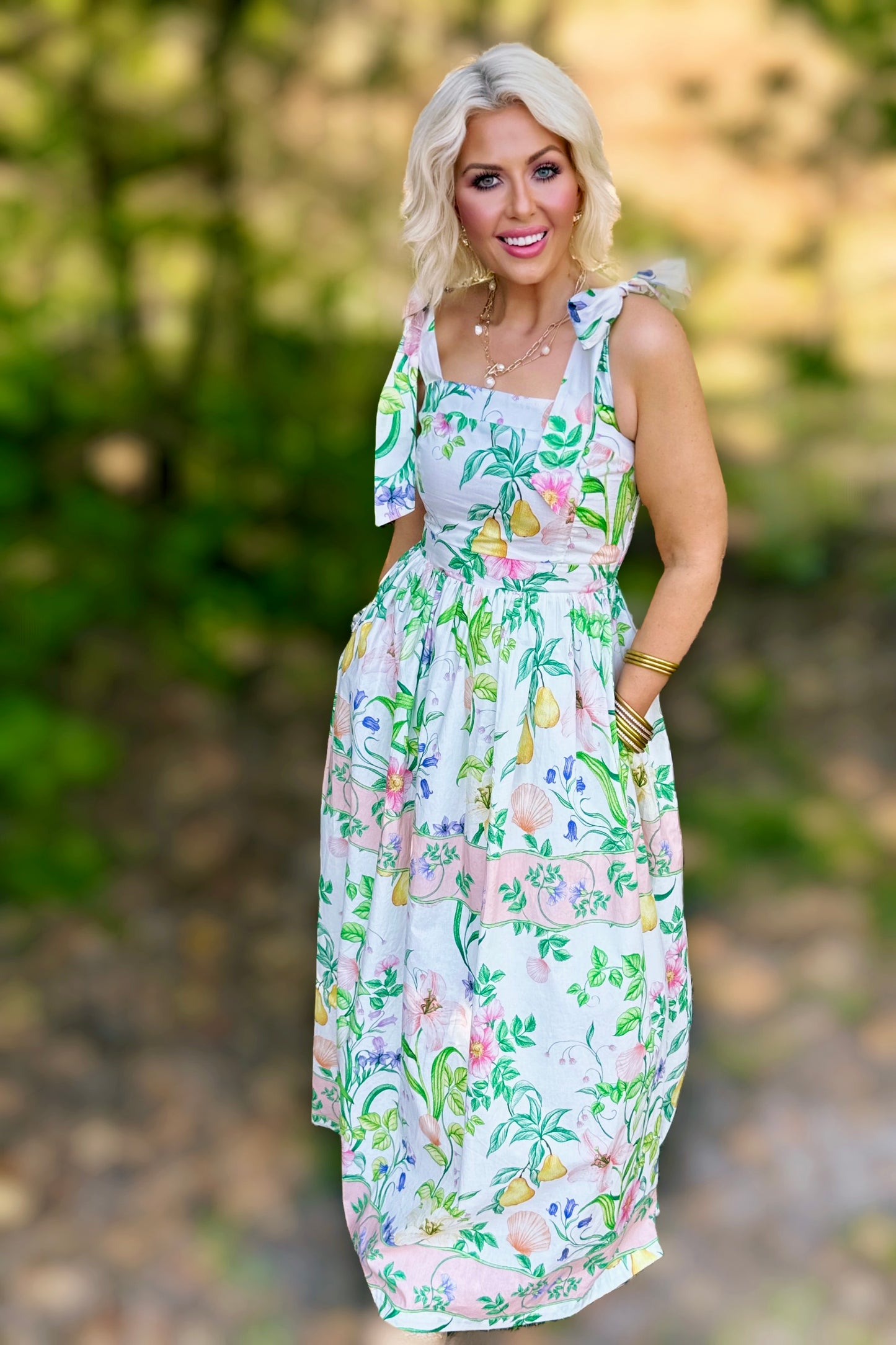 Seaside Soirée - Resort Romantic Garden with Shell Maxi Dress