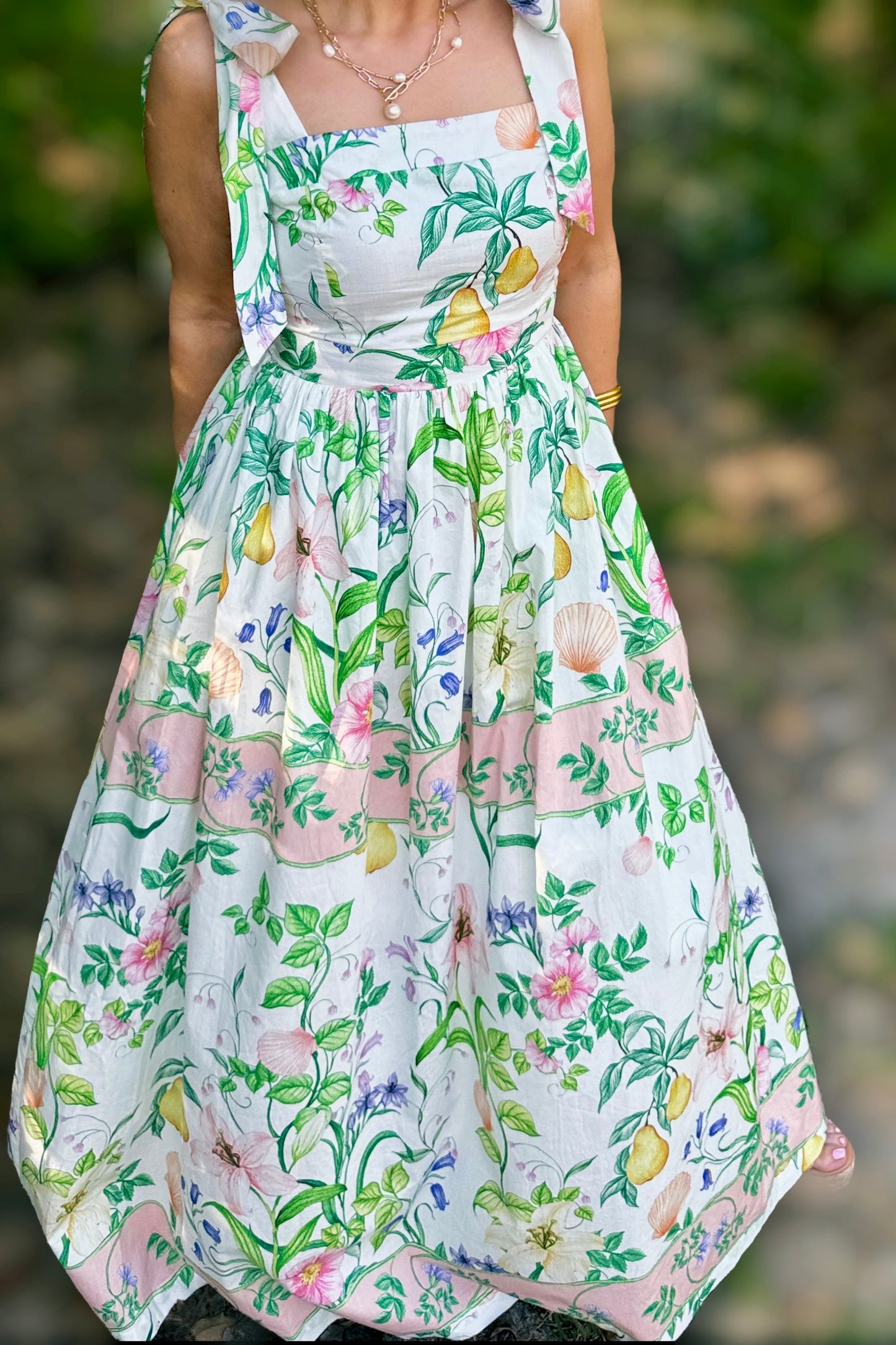 Seaside Soirée - Resort Romantic Garden with Shell Maxi Dress