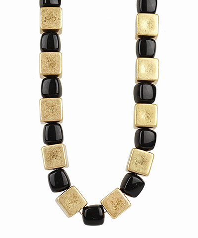 Back In Black: Metal Cube & Acrylic Bead Necklace