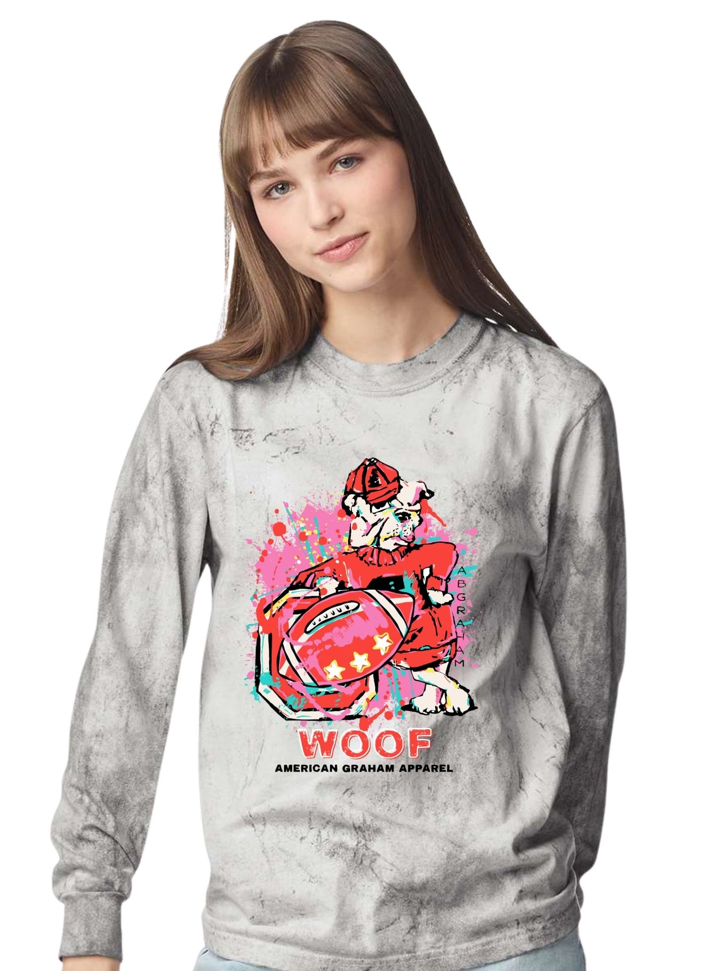PREORDER: WOOF Comfort Colors 6045 Acid Wash Bulldog Graphic Long Sleeve T-Shirt