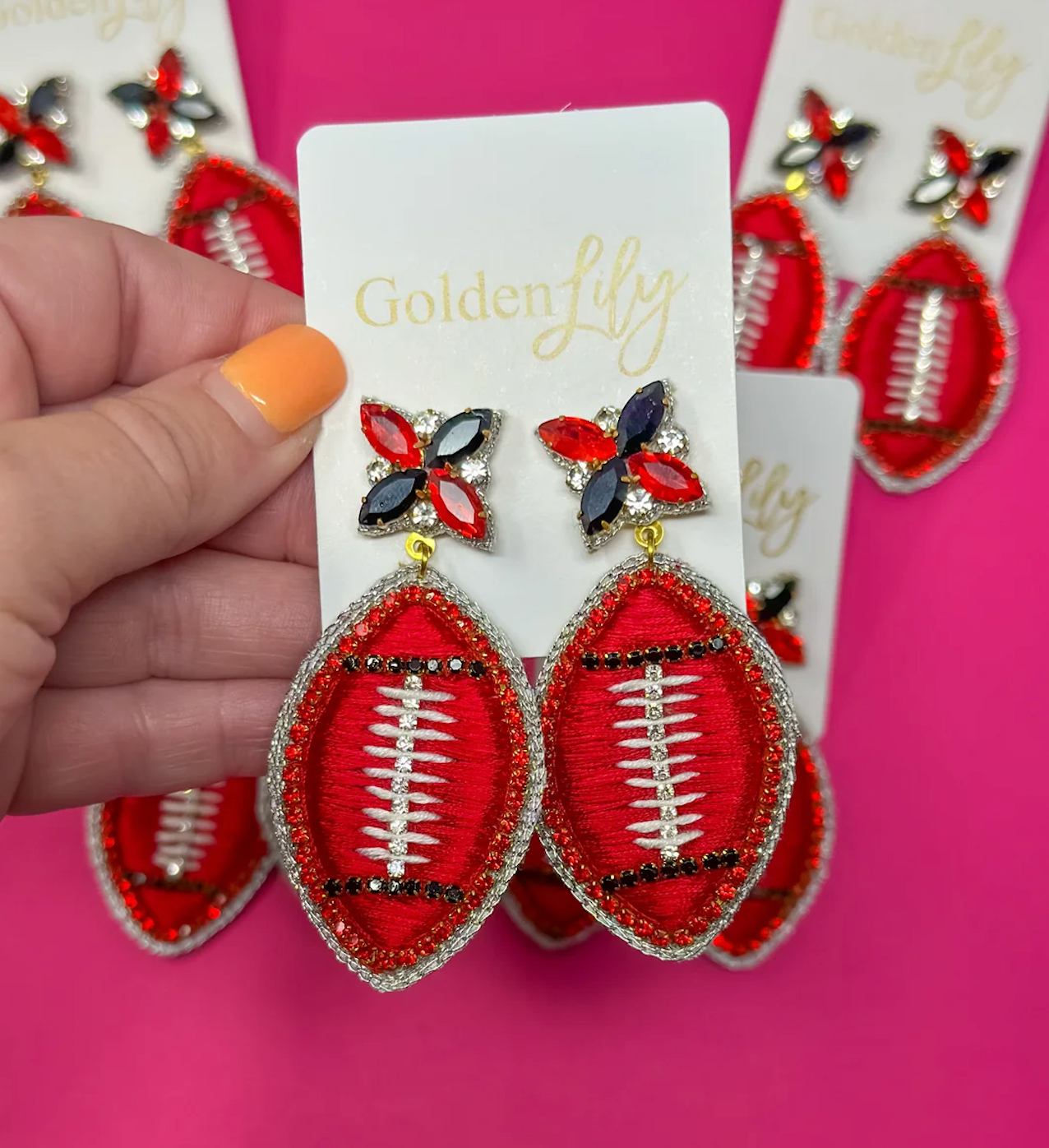 Fourth Quarter Sparkle Football Dangle Earrings