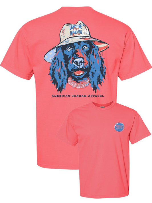 PREORDER: Land of the Free Dog Patriotic Graphic T-Shirt | American Graham Apparel | USA Flag Dog Tee