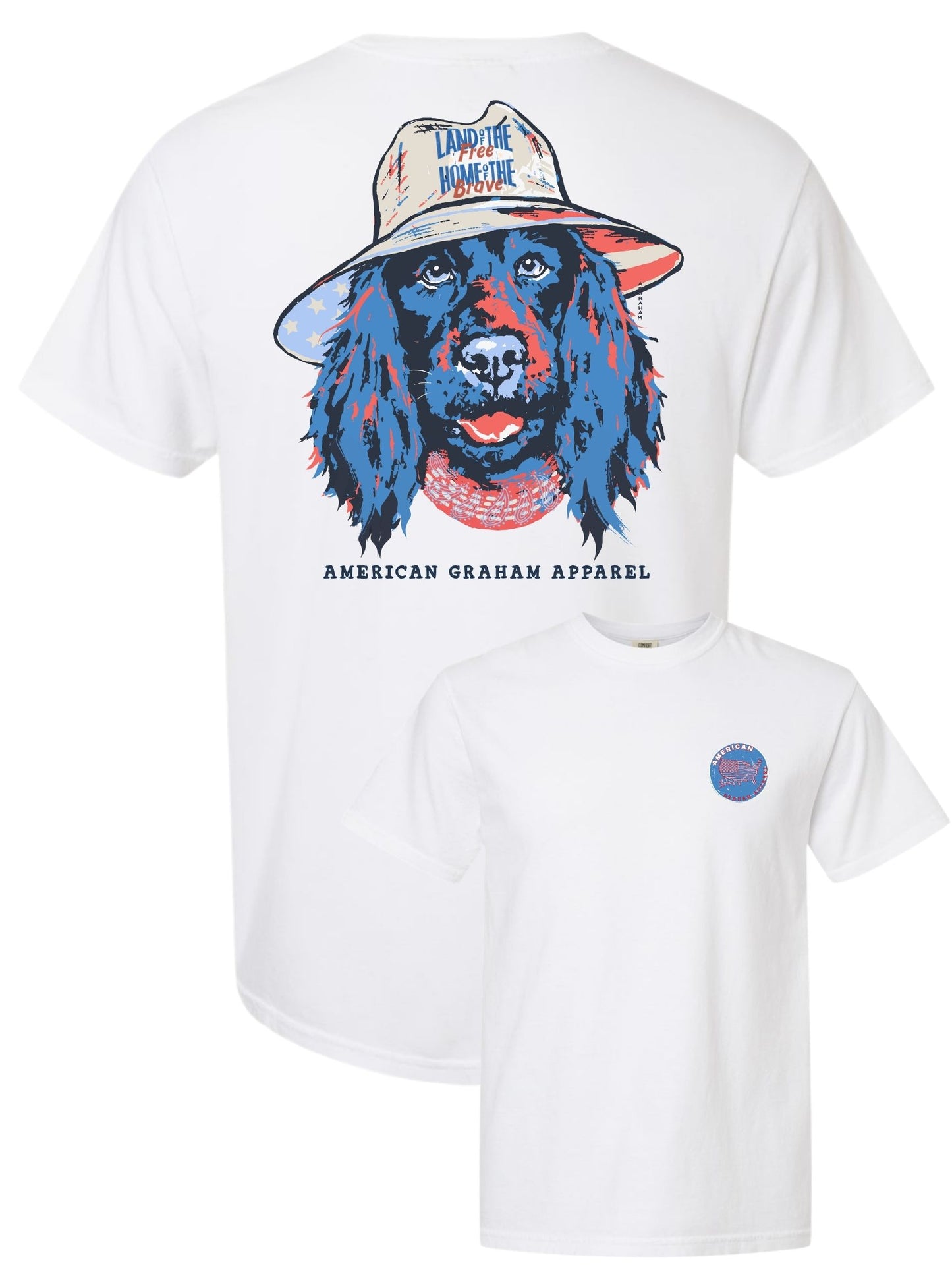 PREORDER: Land of the Free Dog Patriotic Graphic T-Shirt | American Graham Apparel | USA Flag Dog Tee