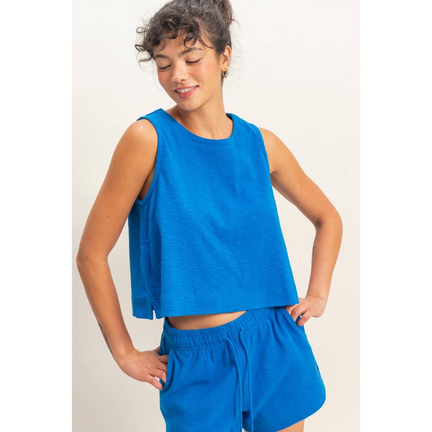 Blue Drawstring Lounge Shorts | Elastic Waist Casual Shorts | Matching Set Bottom