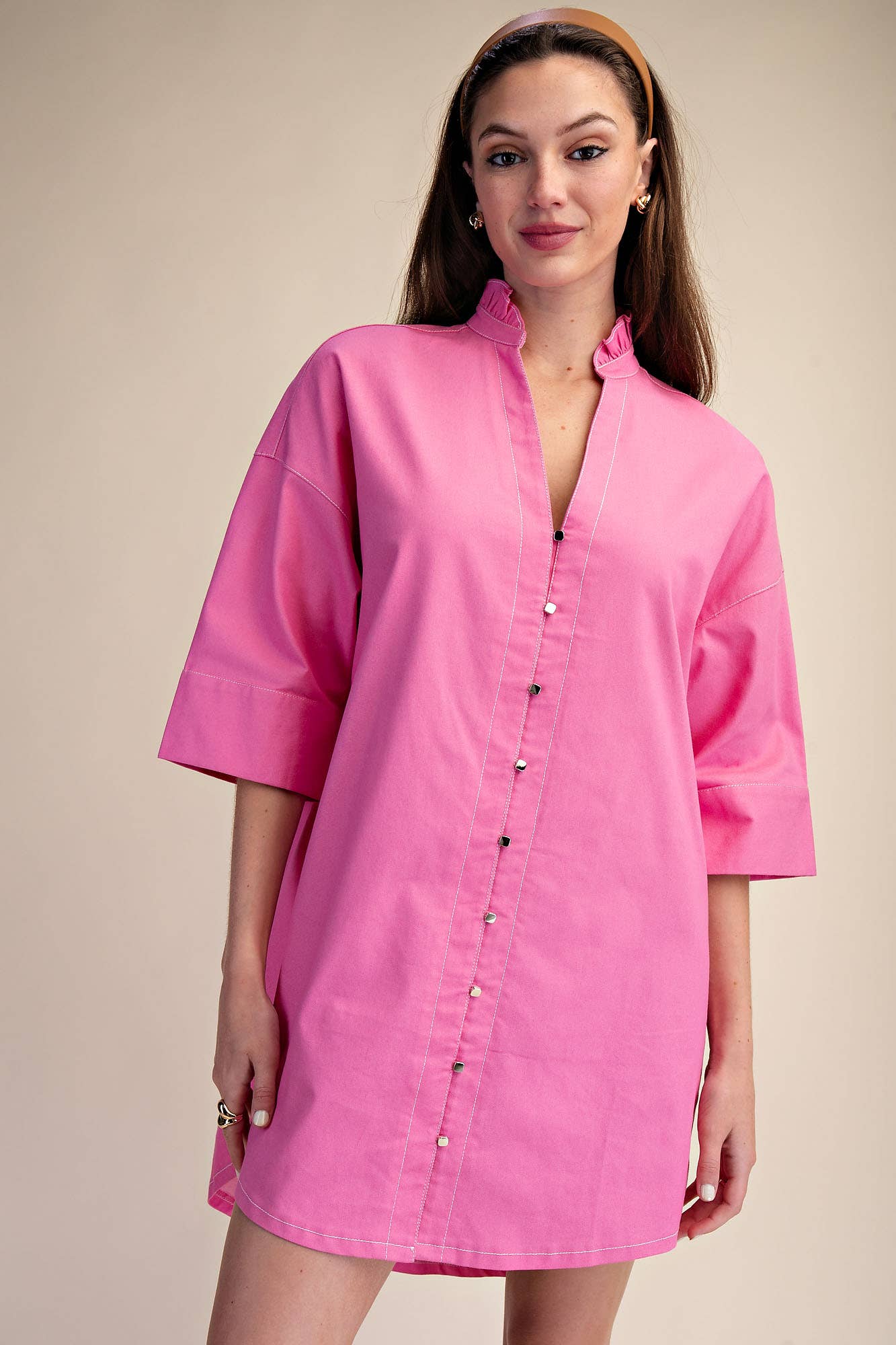 Pink Sugar Ruffle Collar Shirt Dress
