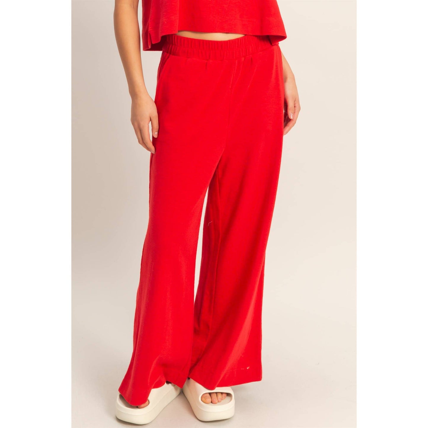 Red Wide-Leg Lounge Pants | Elastic Waist Relaxed Fit Pants