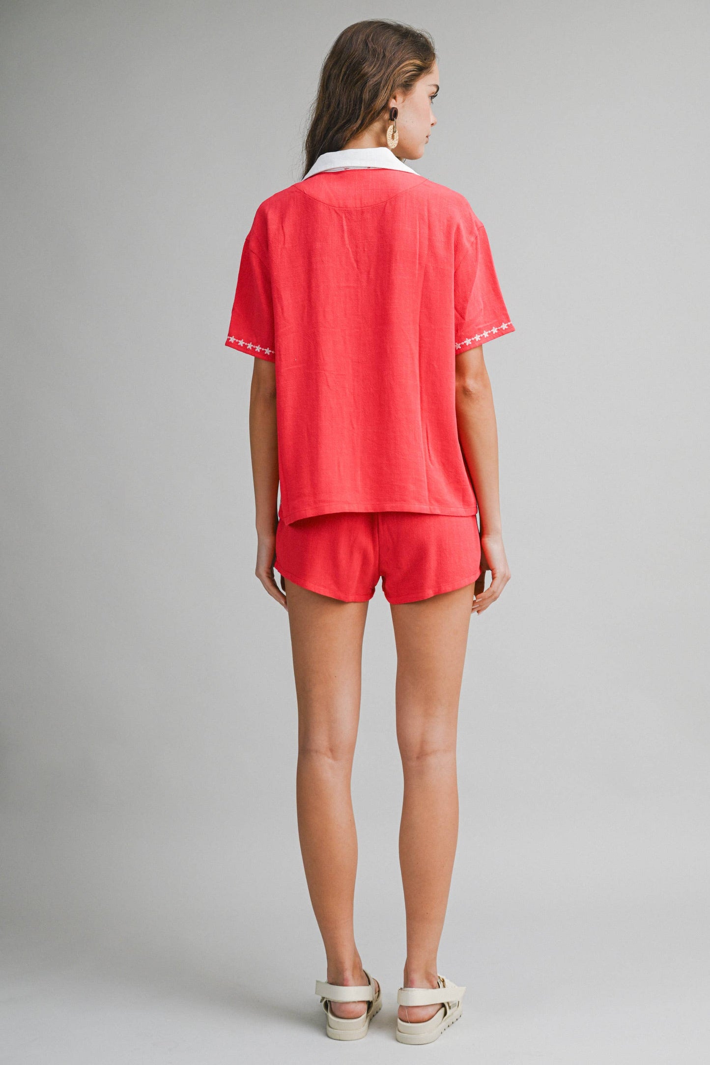 Bestickte Lounge-Shorts | Damen-Sommer-Pull-On-Shorts | Shorts mit Gummibund und Blumenverzierung | Passendes Set Unterteil