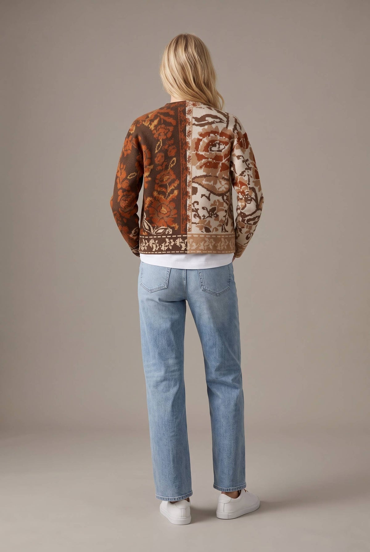Rustic Fall Mixed Floral Jacquard Button-Front Cardigan
