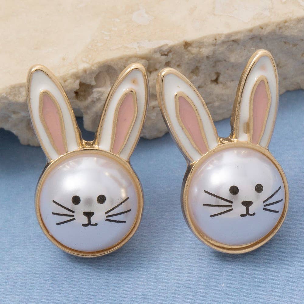 Petite Cottontail Trail Pearl And Enamel Bunny Head Stud Earrings