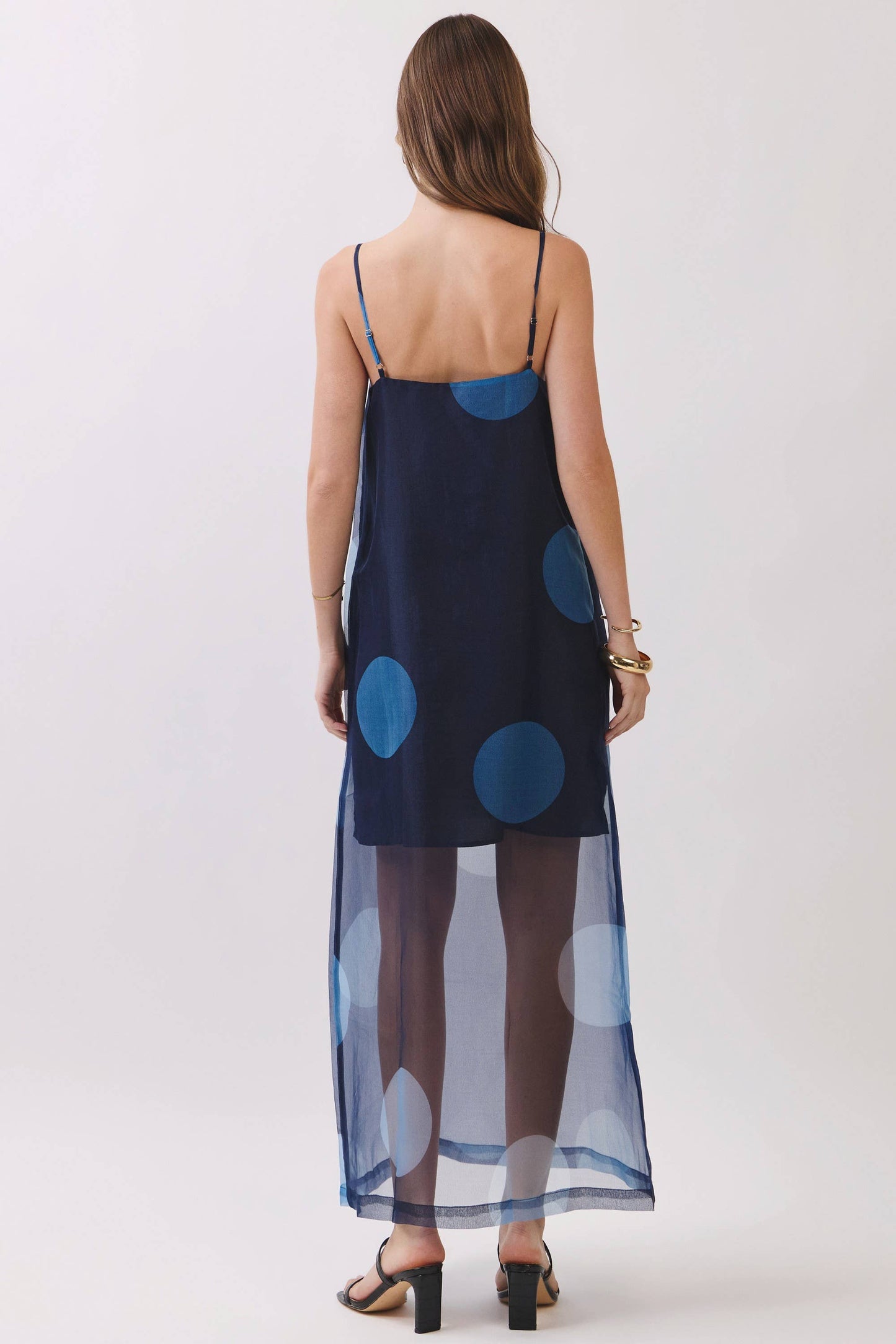 Midnight Muse Polka Dot Overlay Maxi Dress