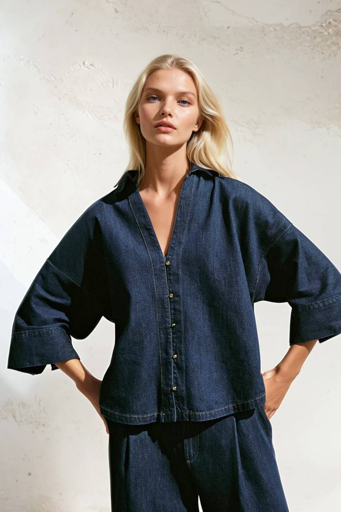 Easy Does It Oversized Denim Shirt : Dark-Wash Denim