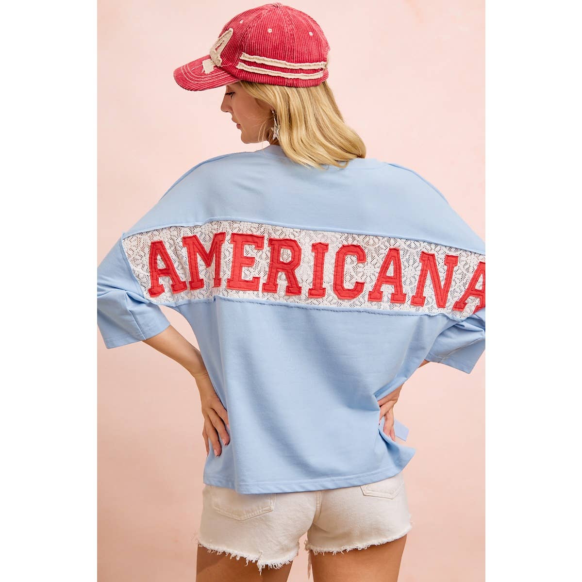 Americana Lace Patch Oversized V-Neck Top
