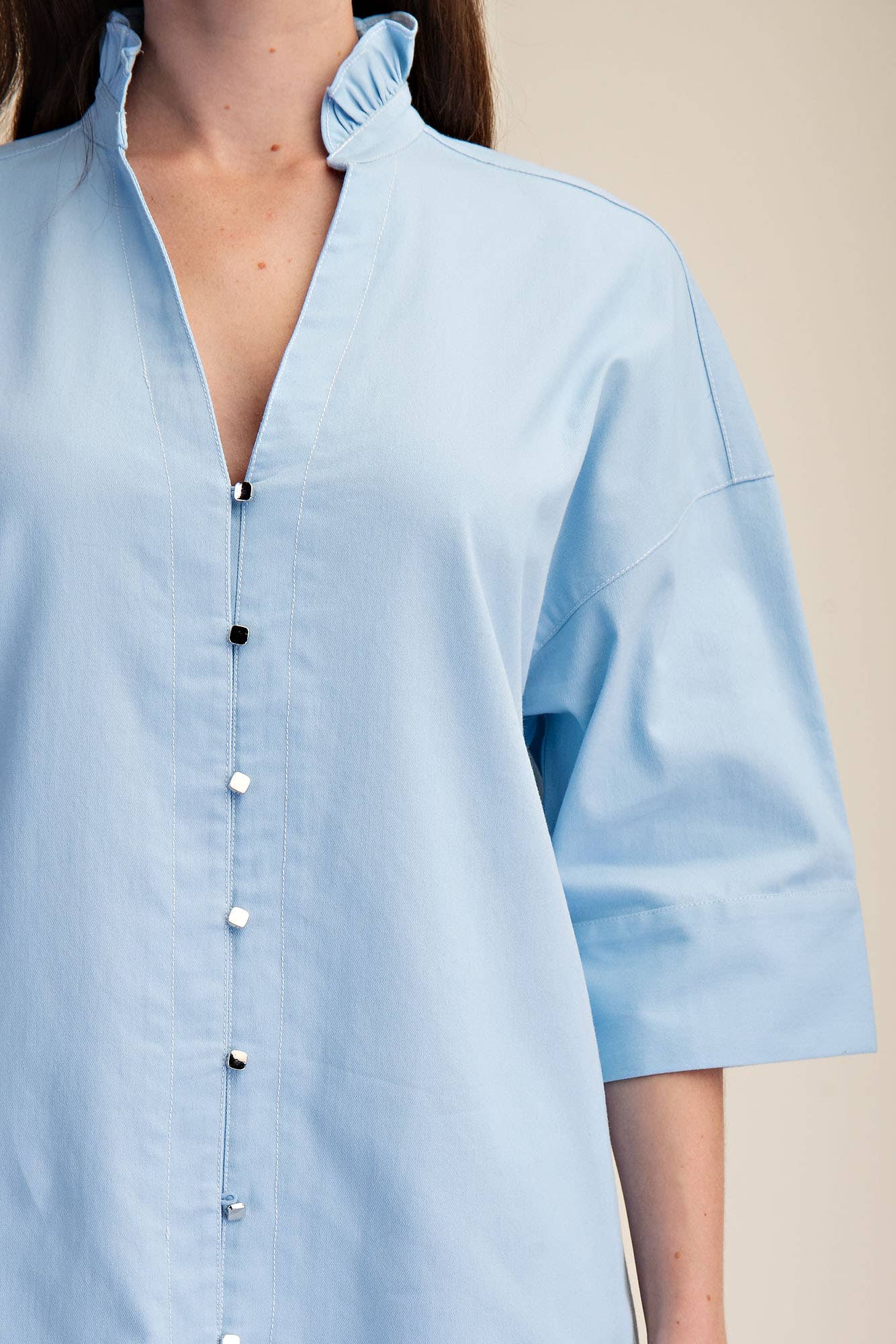 Southern Skies Blue Ruffle Collar Shirt Dress