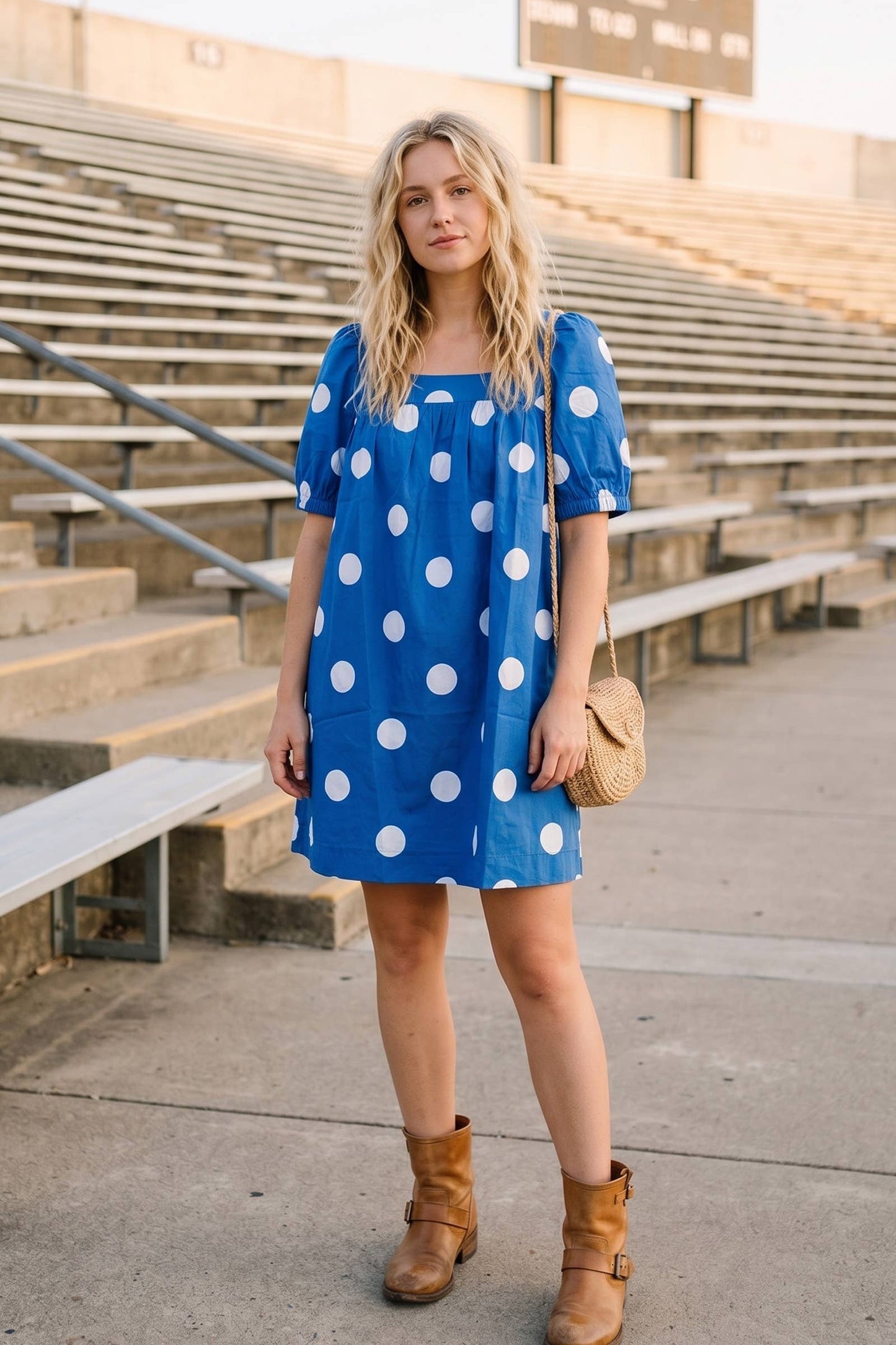 Gameday Polka Dot Puff Sleeve Dress: RED/BLACK / L