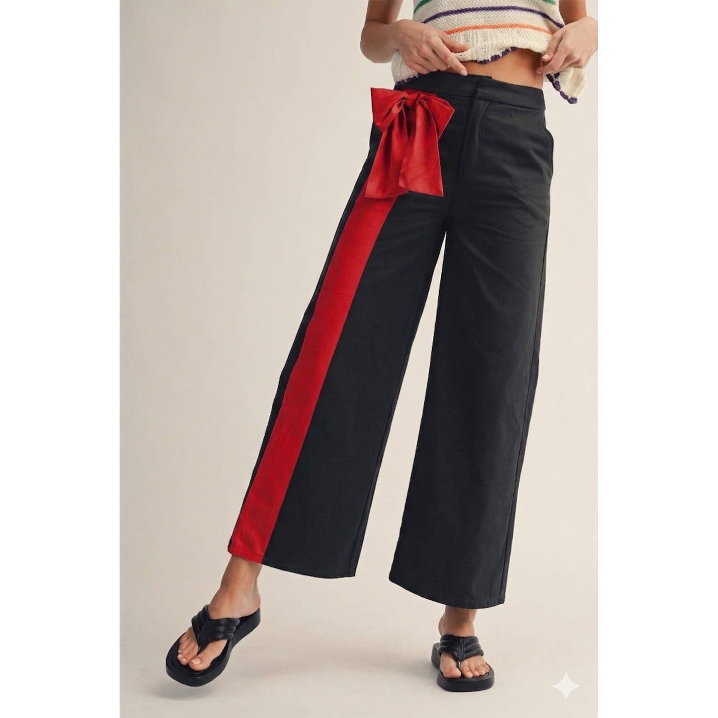 Bow Down Side-Stripe Wide-Leg Pants