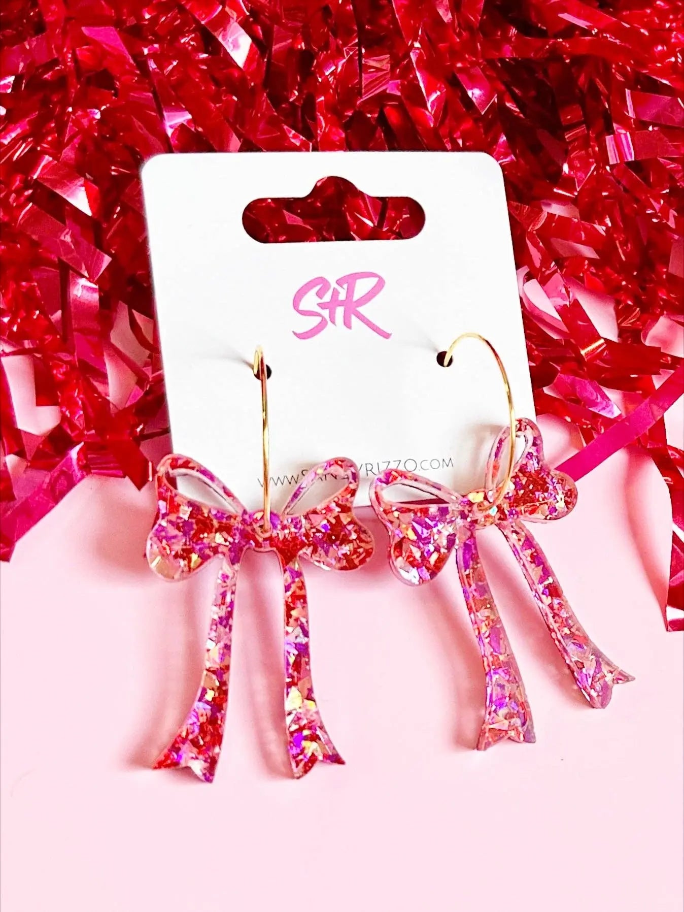 Pink Confetti Bow Hoop Sandy + Rizzo