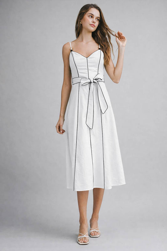 The Margot Contrast Piping Midi Dress