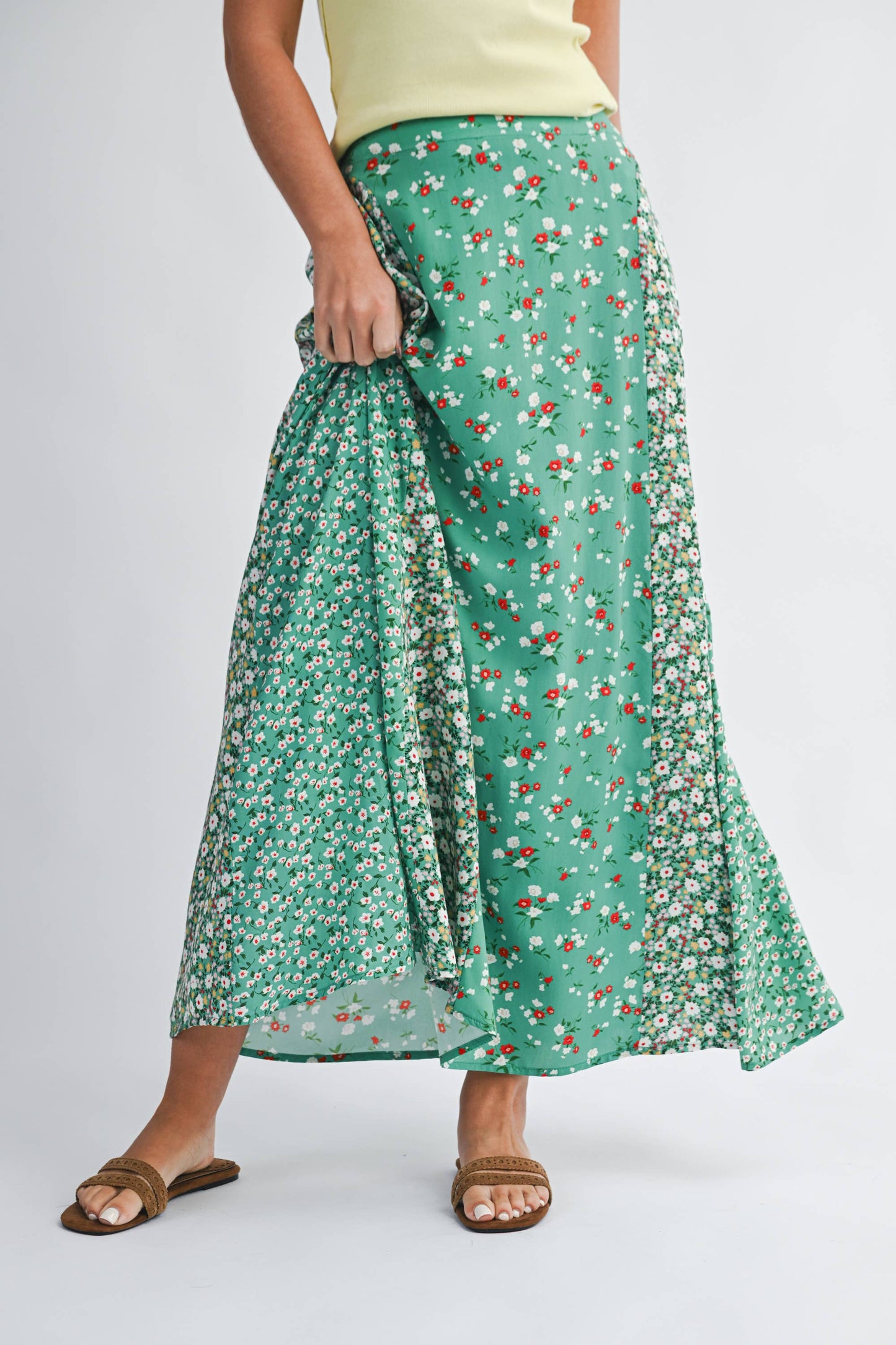 Azalea Afternoon Floral Maxi Skirt- Kelly Green