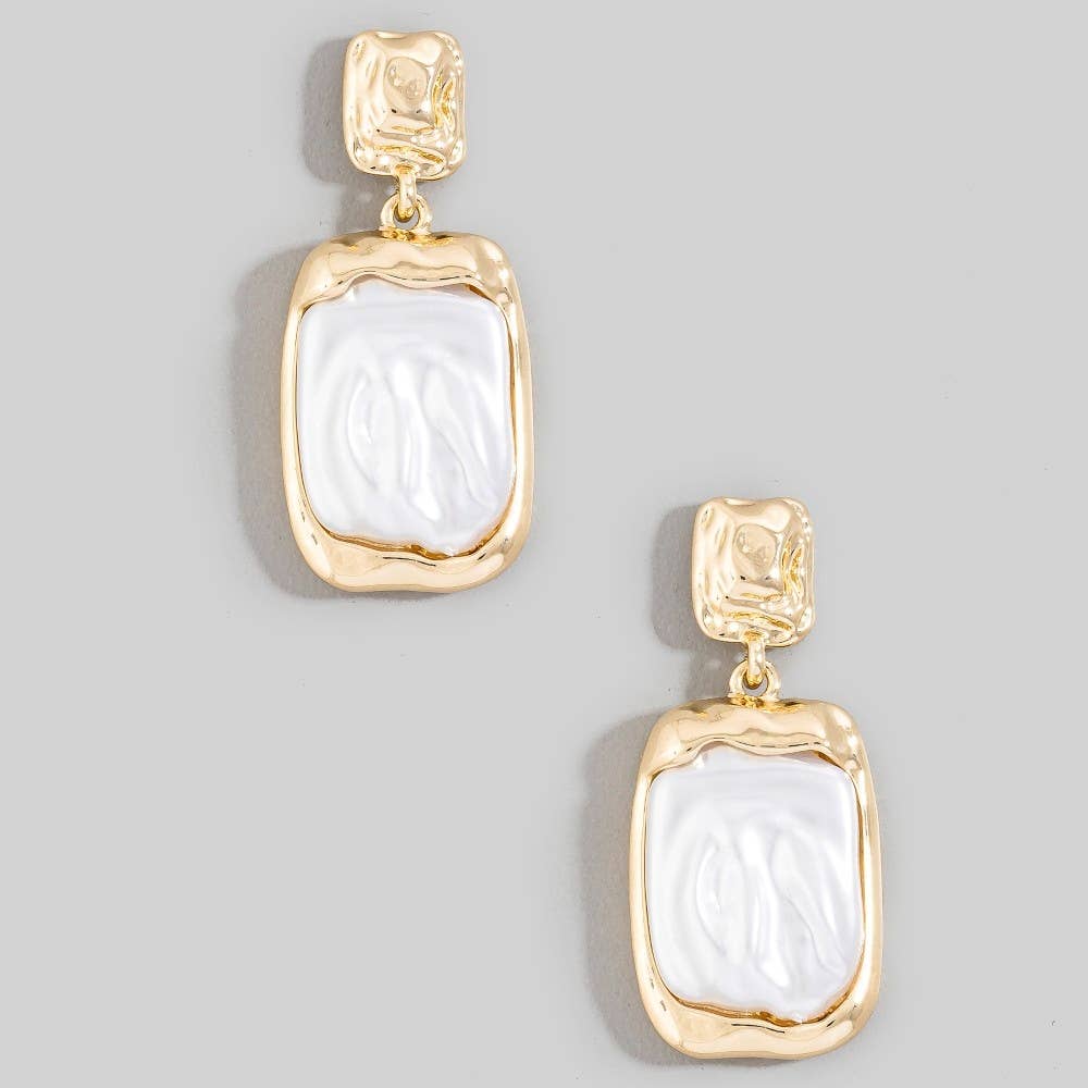 The Pearl Social: Metallic And Pearl Rectangle Stud Dangle Earrings
