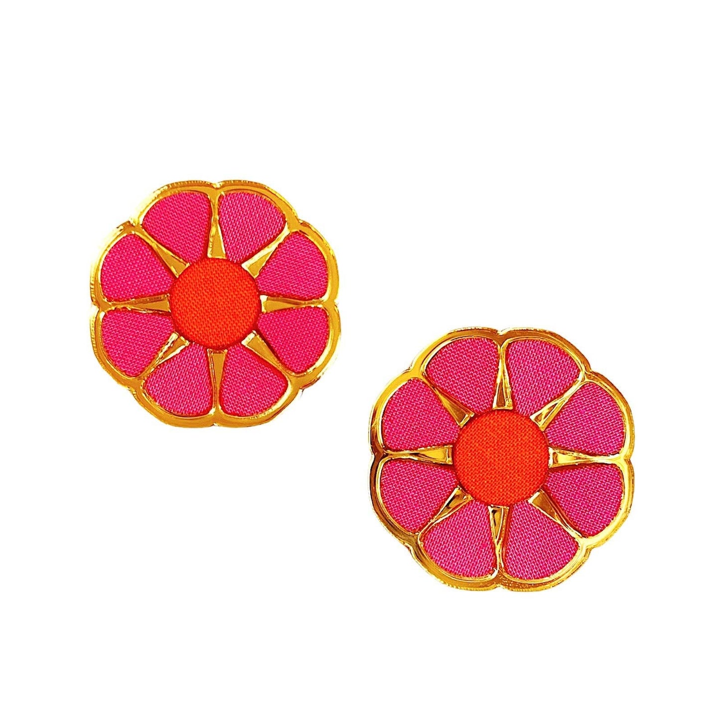 Spring Fling Earrings: Pink & Orange Flower Statement Studs