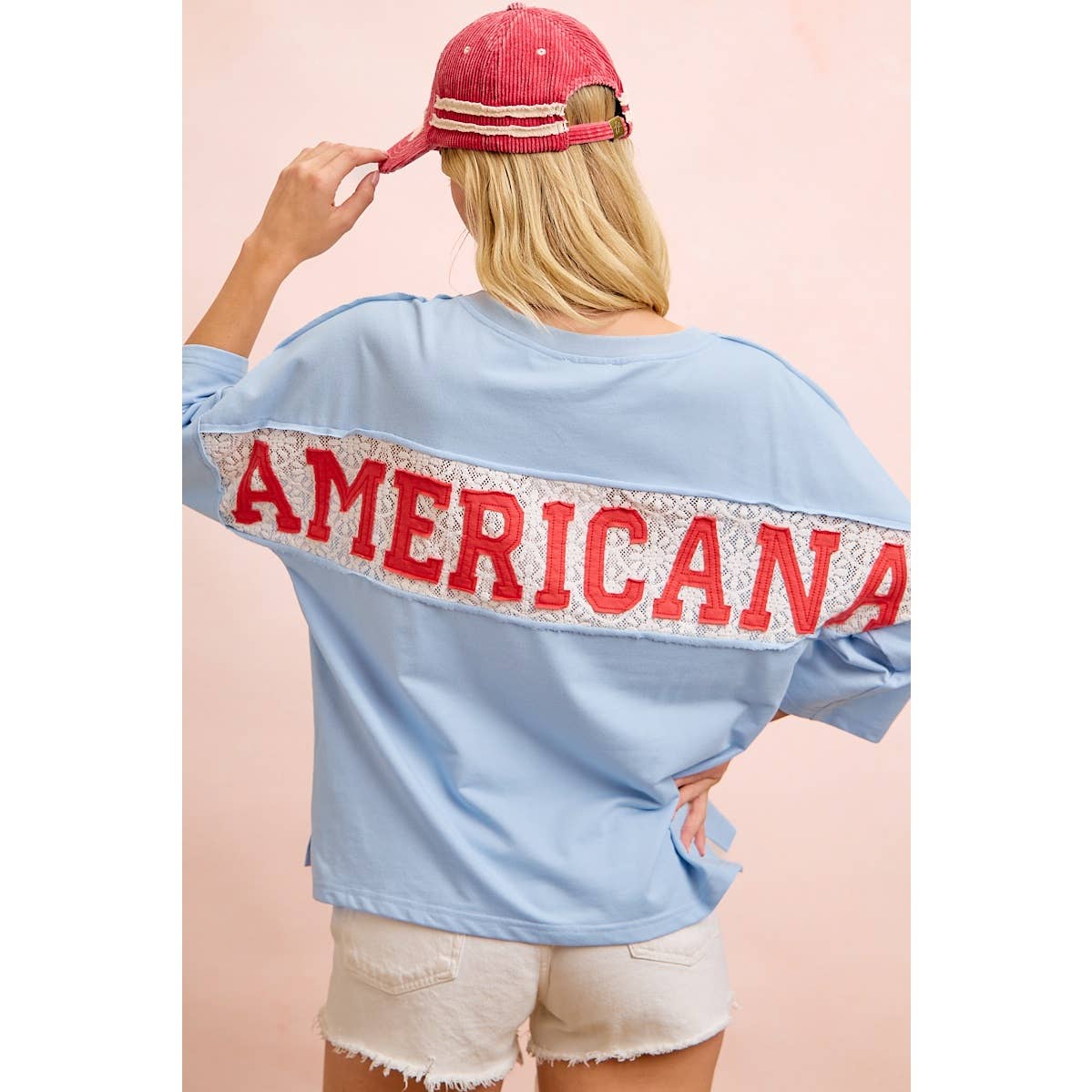 Americana Lace Patch Oversized V-Neck Top