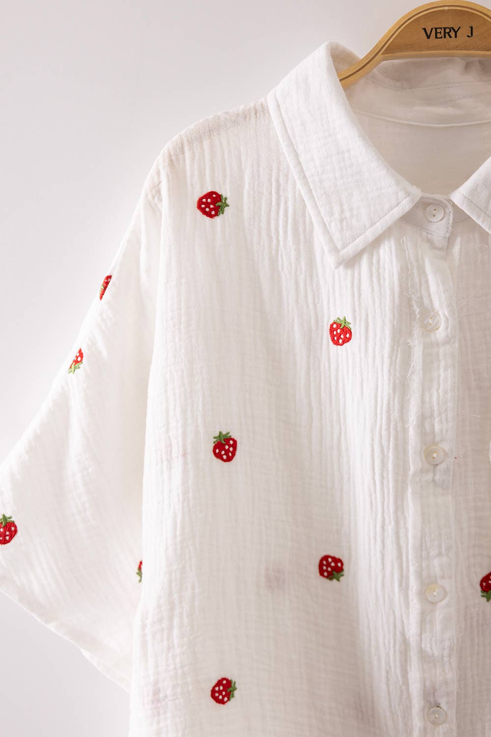 NT12582-Fruchtstickerei Oversized Gaze Hemd Top: ERDBEERE / S-M-L/2-2-2